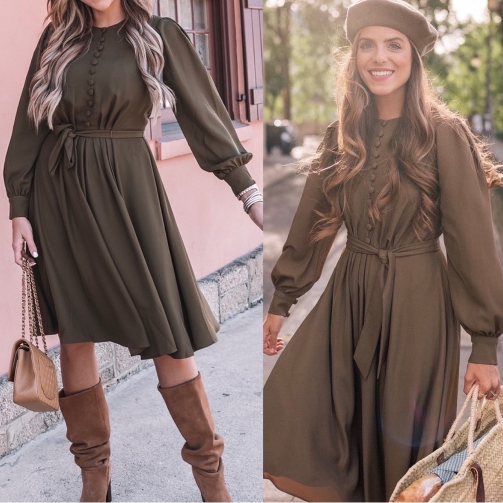 Gal Meets Glam Madelyn olive green crepe dress
